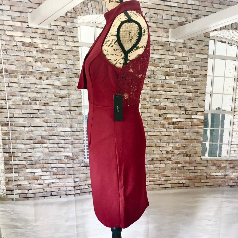 Lulus Rayleigh Burgundy Halter Mini Dress in S and M NWT - Picture 10 of 16